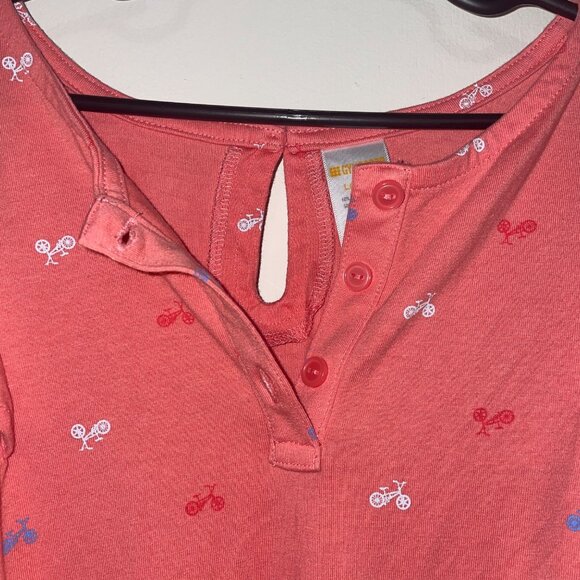 Girls Coral Bike-Print Romper With Flutter Sleeves & Button Keyhole Back - Picture 3 of 8